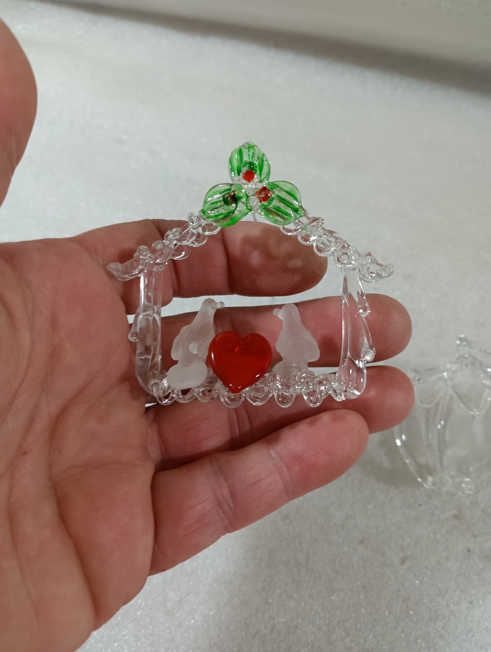 Blown Glass Christmas Ornament Manger Doves
